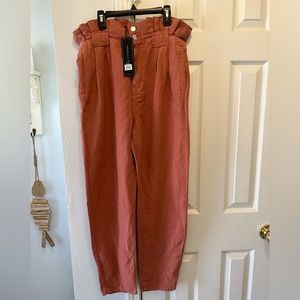 VERONICA BEARD JEANS Mocha Karter Pleated Crop Pants sz 8 Womens Linen Blend